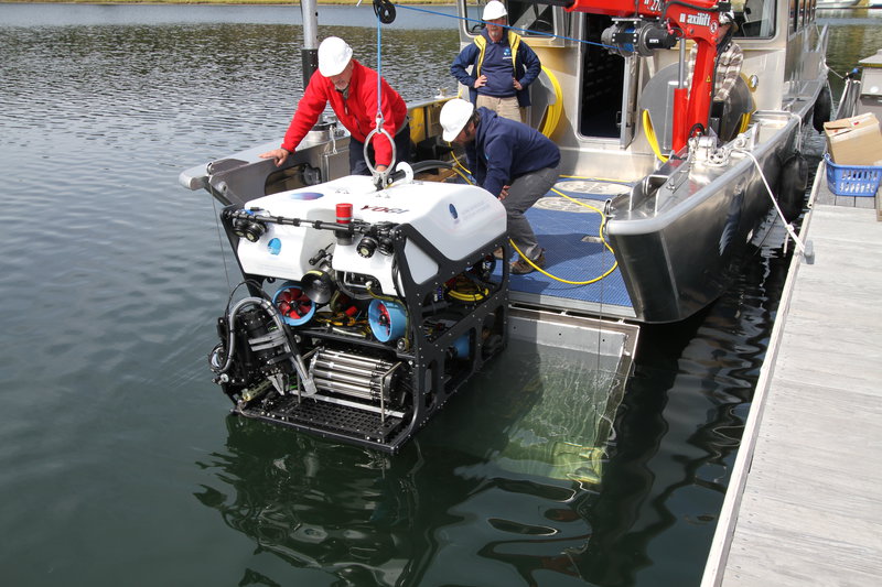 GFOE ROV Yogi being launched for trim tests.