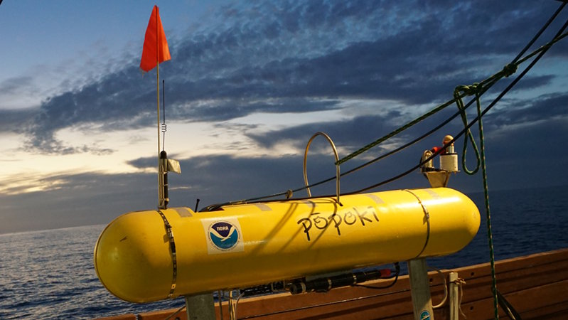 The AUV Popoki ready for operation on deck of the Reuben Lasker.
