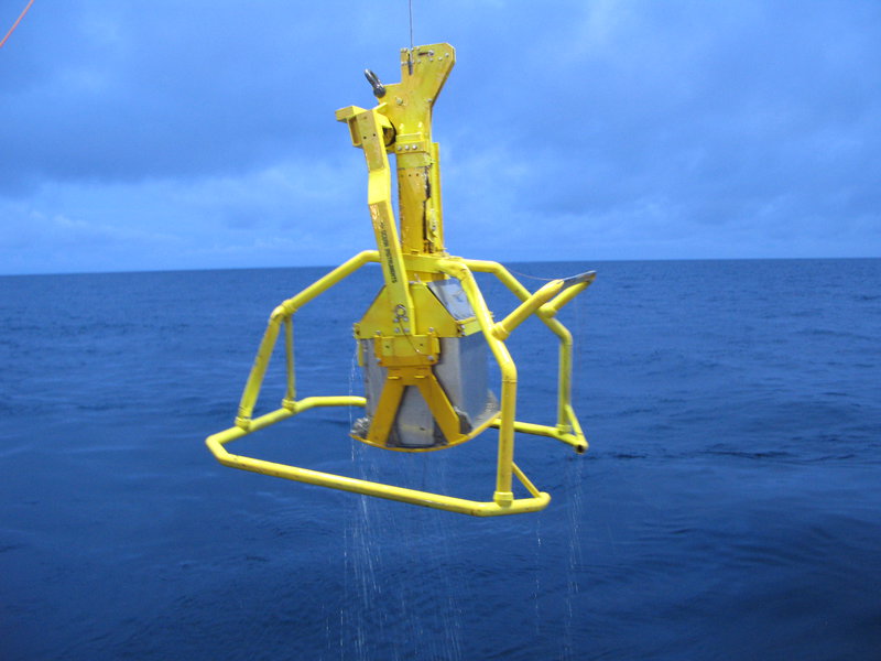The box corer is like a gigantic cookie cutter that can take out a chunk of seafloor mud.