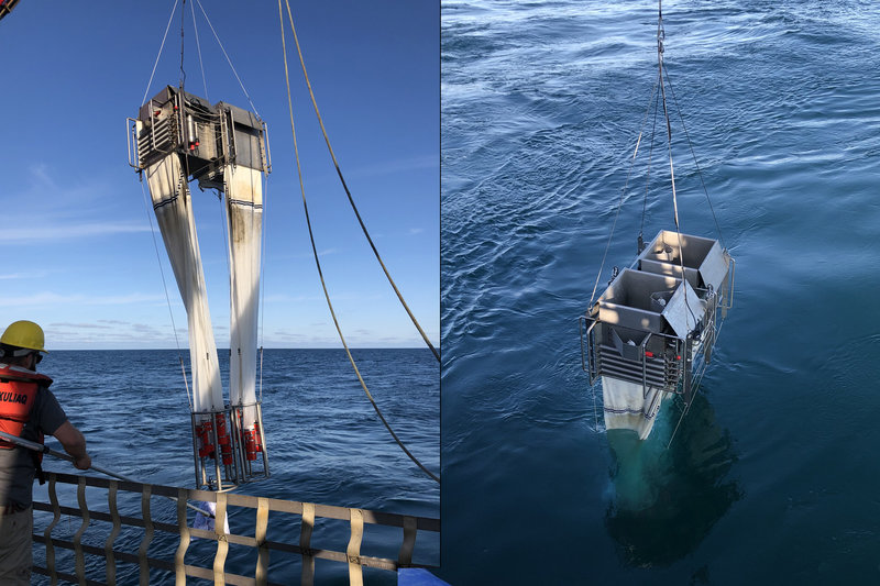The multinet is an arrangement of nets that can be opened and closed at particular water depths so that only the zooplankton of a specific depth is caught in each of the nets.