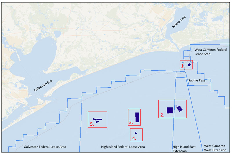 Map of preliminary survey areas, northwestern Gulf of Mexico.