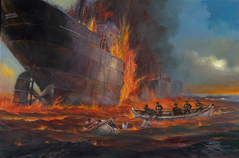 The burning merchant ship Mirlo.