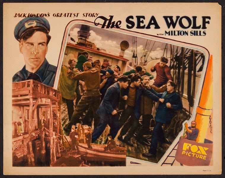 Lobby card for The Sea Wolf (1930), with Bear of Oakland in the
                                            background of the tilted inset picture