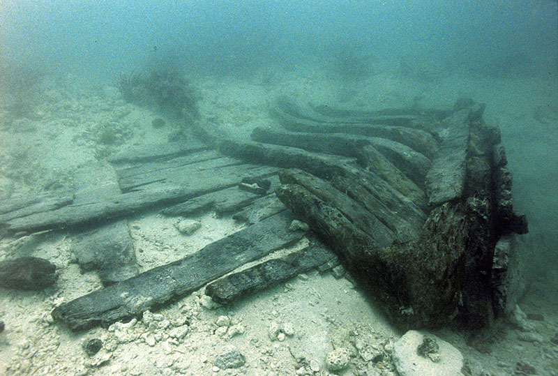 Well-preserved hull remains from the slave ship Henrietta Marie, wrecked in 1700 at nearby New Ground Reef, exemplifying the potential for organic preservation.