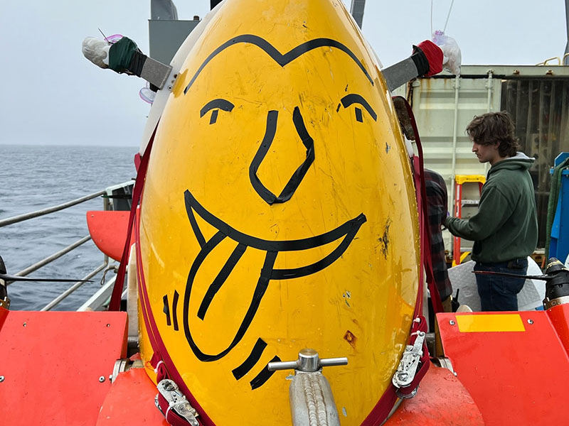 The front of autonomous underwater vehicle Sentry, complete with a mocking smile.