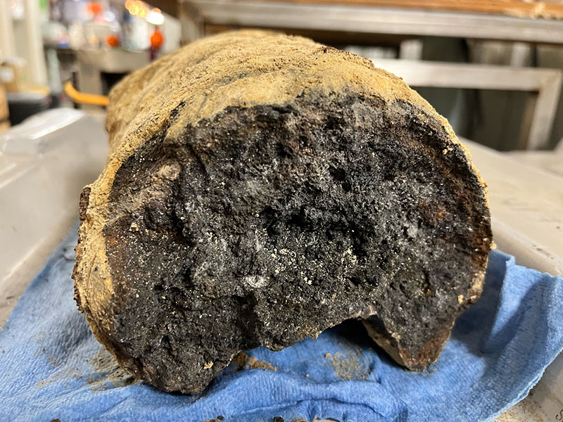 Cross-section of a vent chimney collected during an Escanaba Trough: Exploring the Seafloor and Oceanic Footprints expedition dive, about 18 centimeters (7 inches) across. Contains the iron-rich mineral pyrrhotite.