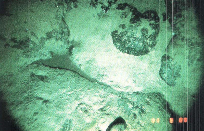 Photo from expedition to Escanaba Trough in late 1980s of glassy, fresh pillow basalt flow at NESCA site.