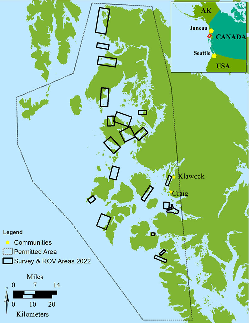 Map of survey and remotely operated vehicle dive locations for Our Submerged Past.
