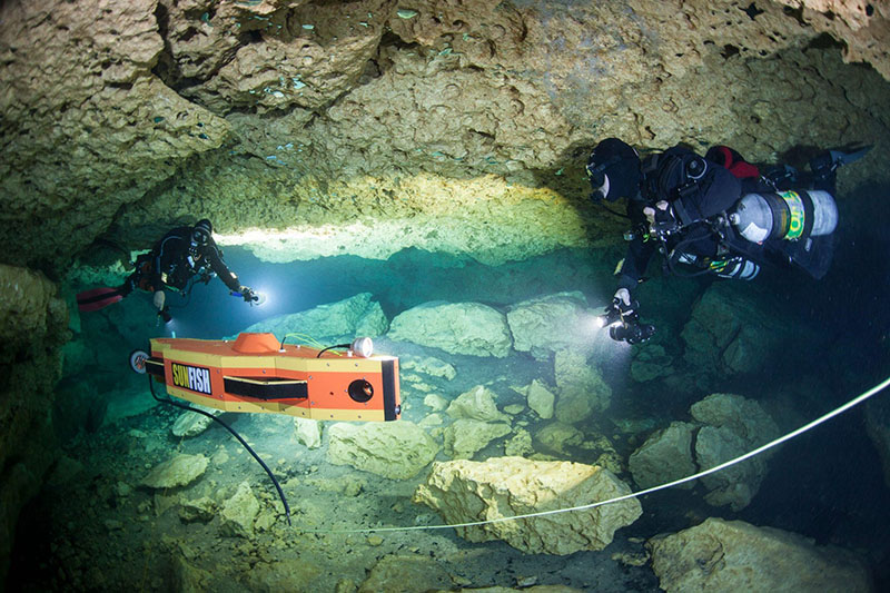 The SUNFISH® autonomous underwater vehicle, which the team will use  to explore submerged caves and rock shelters.
