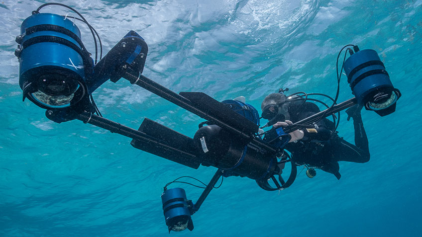 Among the gear the National Park Service research team is using to document the seafloor of Guam’s underwater battlefield is SeaArray, a multi-camera photogrammetry platform.