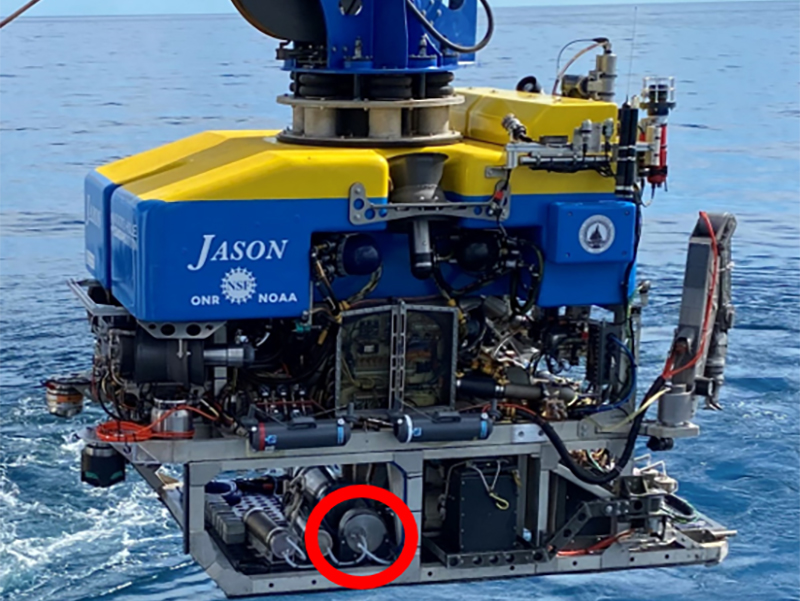 The Hollow Core Fiber Laser Spectrometer, circled here in red, is deployed on remotely operated vehicle <i>Jason</i>.