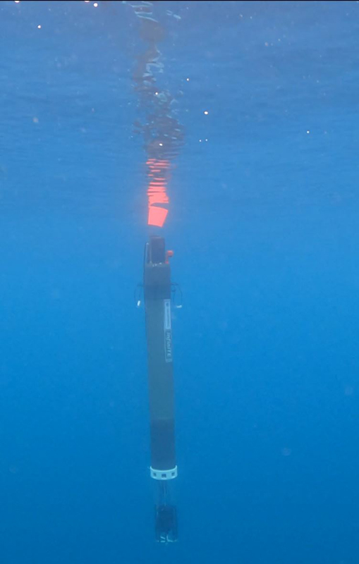 The Seatrec infiniTE™ float with directional acoustic sensor after deployment during the project’s year one fieldwork.