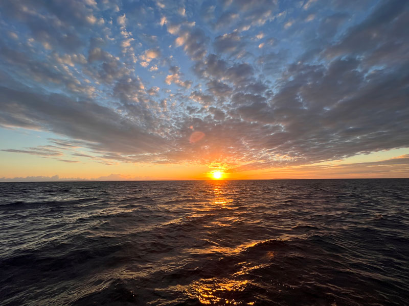 Sunrise on a beautiful morning off the western coast of Puerto Rico aboard Research Vessel F.G. Walton Smith before a day of dives with the Mohawk remotely operated vehicle.