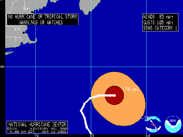 Hurricane Erin's location