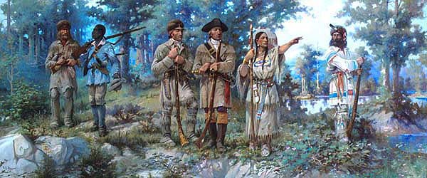 The painting "Lewis and Clark at Three Forks" by Edgar S. Paxson