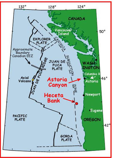 Locator map of Astoria Canyon and Heceta Bank