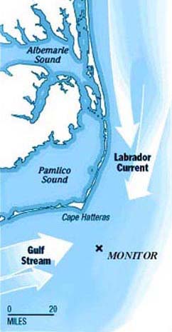 location map of the USS Monitor