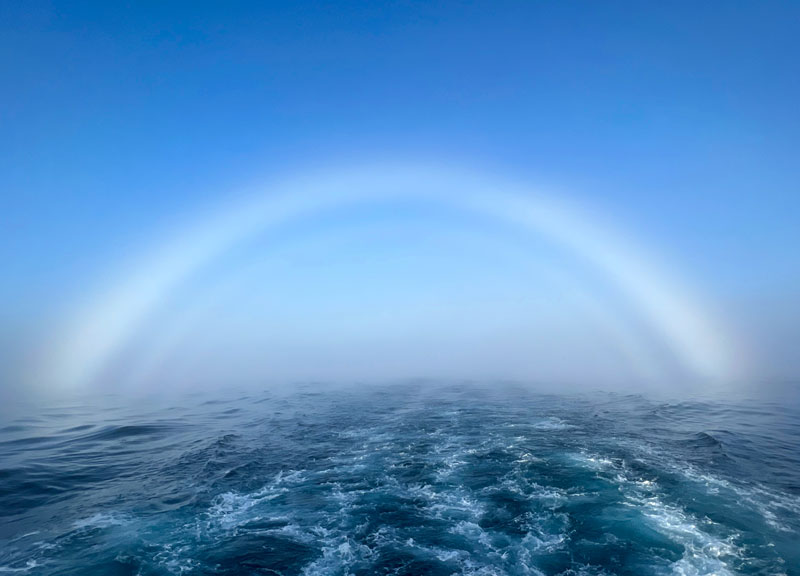 A fogbow seen off the back deck of NOAA Ship Okeanos Explorer during the second Voyage to the Ridge 2022 expedition.