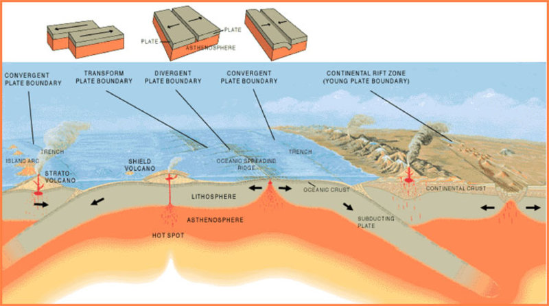 What are the different types of plate tectonic boundaries?