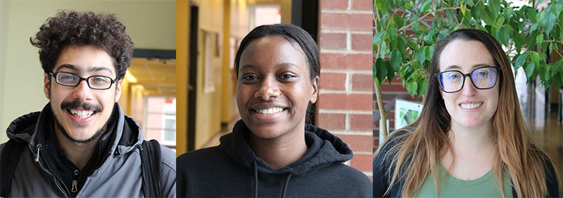 Undergraduate researchers from SUNY Geneseo supported through the Ocean Exploration Education Mini-Grant, left to right: Gabriel Rosado, Abisage Sekarore, and Nikki Fuller.