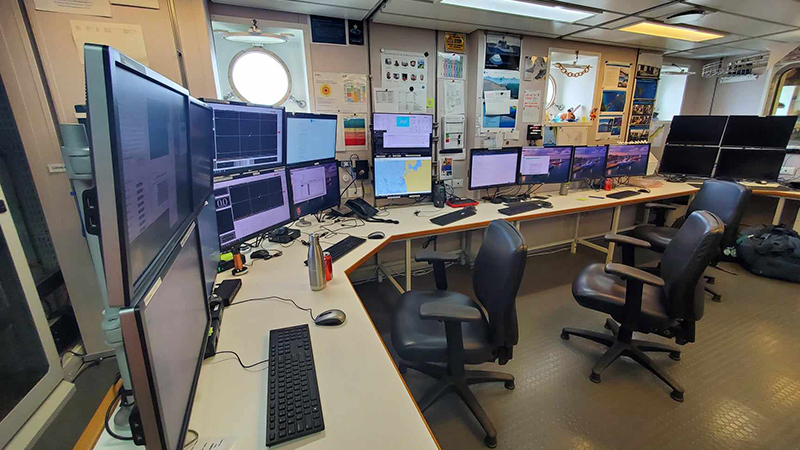 A view of the operations room on Research Vessel Investigator, operated by the Commonwealth Scientific and Industrial Research Organisation (CSIRO), Australia’s national science agency.