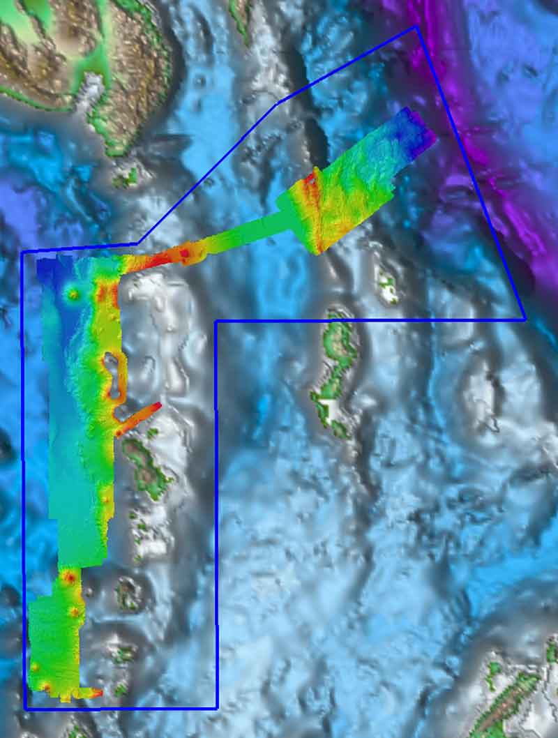 <em>Okeanos Explorer</em> mapped an area larger than the State of Delaware during Leg 2 operations, imaging some never-before-seen seafloor structures.
