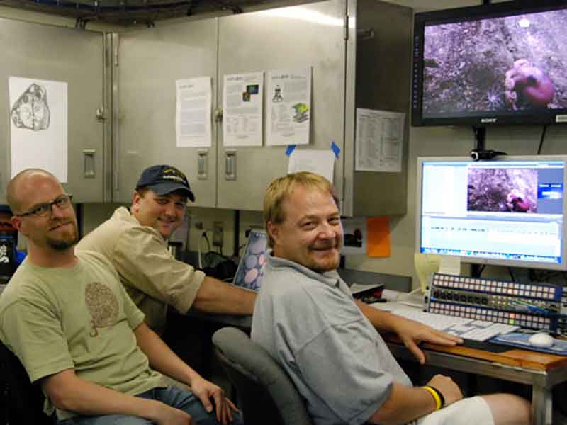 The video post-production engineers process all of the video collected from an ROV dive and prepare the footage for archive and distribution. The equipment in the control room and dry lab are similar to that found in a TV production studio.