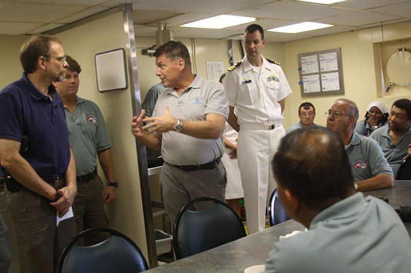 Ambassador Hume traveled from Jakarta to Bitung in order to welcome the NOAA Ship Okeanos Explorer and her crew to Indonesia. Immediately after arriving onboard, he met with ship and mission personnel to discuss the importance of the expedition for Indonesia-U.S. relations.