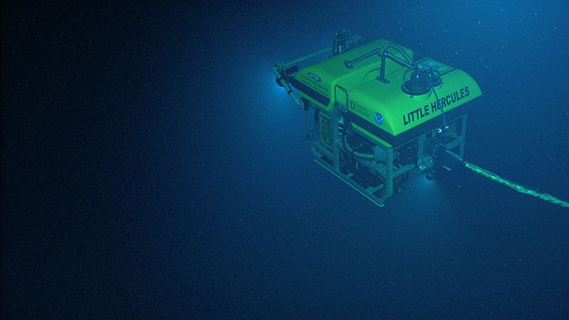 The Little Hercules ROV descends down to the summit of the Kawio Barat submarine volcano.