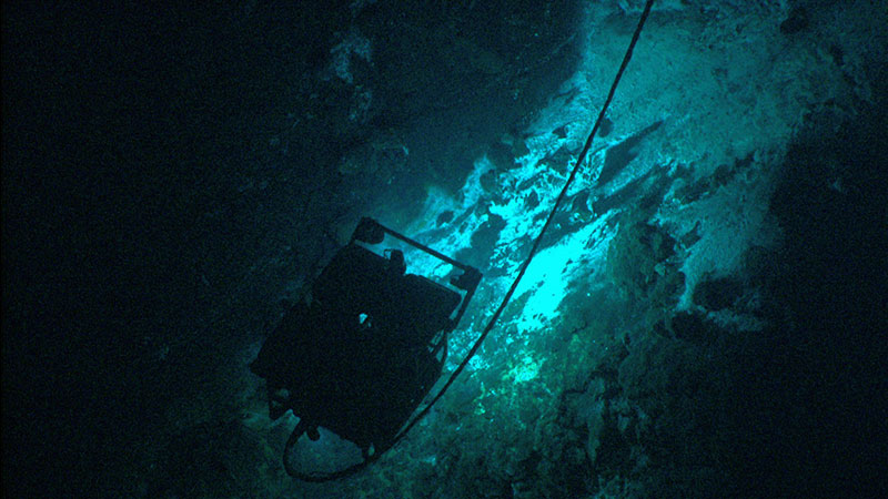 The Little Hercules ROV nears active hydrothermal vent sites on the summit of Kawio Barat submarine volcano.