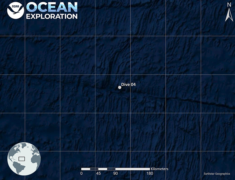 Map showing the location of Voyage to the Ridge 2022 Expedition 3, Dive 04: Western Kane Transform Fault.