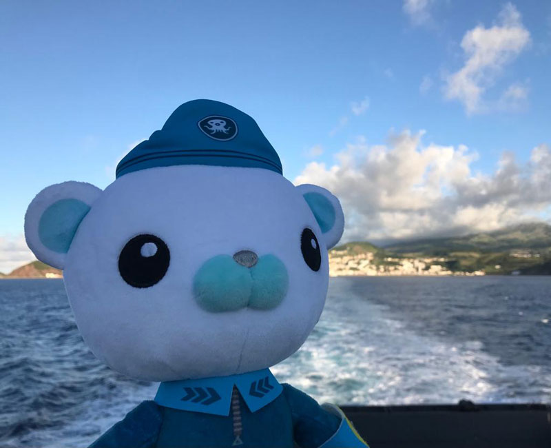 And we’re off! After a lovely visit, Captain Barnacles and the rest of the team on NOAA Ship Okeanos Explorer bid farewell to the Azores as the ship steams away from Horta and onward to start the third and final Voyage to the Ridge 2022 expedition.