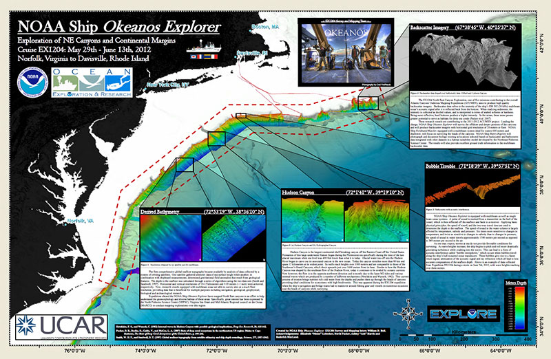 This poster shows the locations and provides information about the areas that were mapped during the second Atlantic Canyons Undersea Mapping expedition.