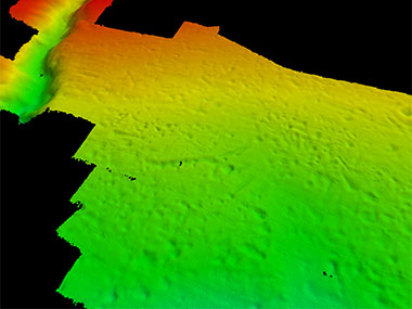 Pock marks mapped by Hassler in the vicinity of Block Canyon. These depressions in the seabed are approximately 10 meters deep and 150-200 meters across.