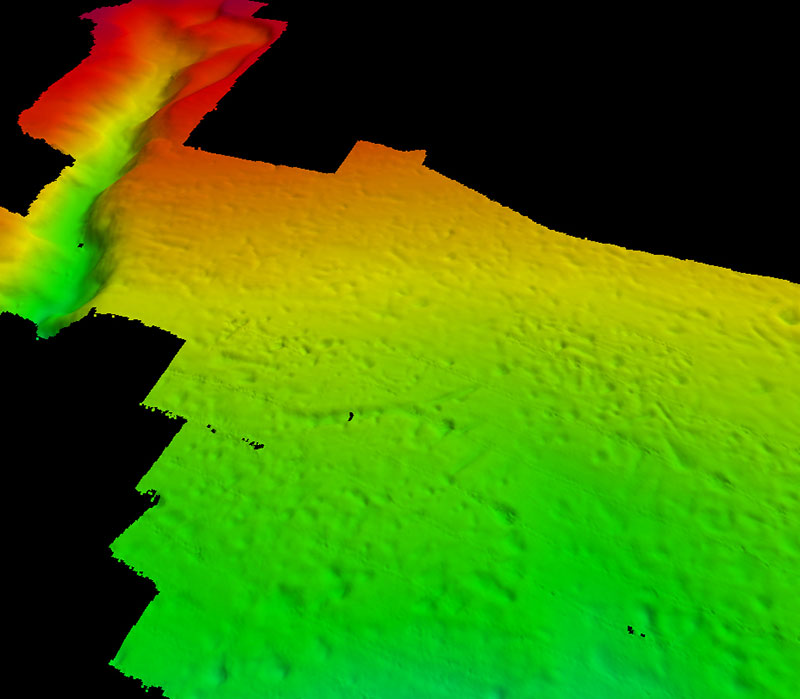 Pock marks mapped by Hassler in the vicinity of Block Canyon. These depressions in the seabed are approximately 10 meters deep and 150-200 meters across.