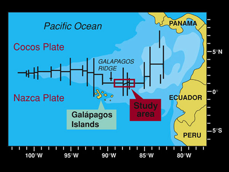 Plate tectonic boundary map of Galapagos region.