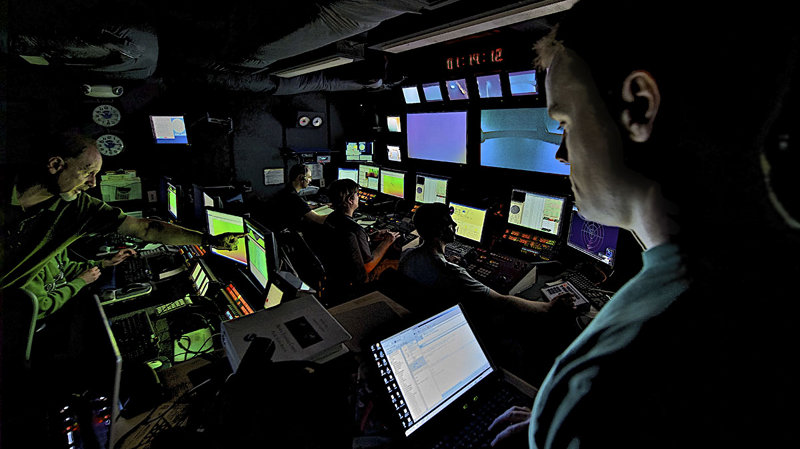 NOAA Ship Okeanos Explorer Control Room while ROV operations are underway.