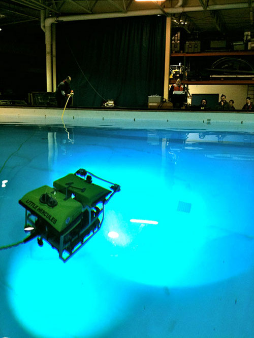 The ROV team prepares Seirios for the next dive during an ROV shakedown cruise conducted off the coast of the Channel Islands, CA in April 2011.