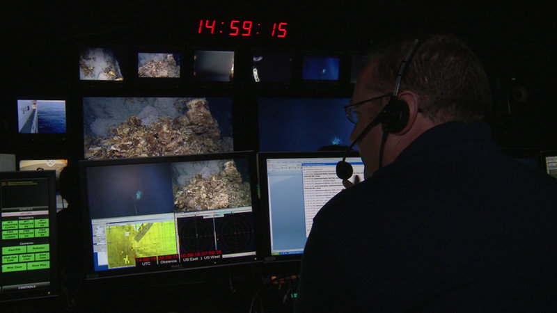 Science Team Lead Chris German serves as an Okeanos Explorer Watch Leader during ROV operations, communicating with many scientists ashore in real-time and ensuring their broader interests are incorporated into the dive.
