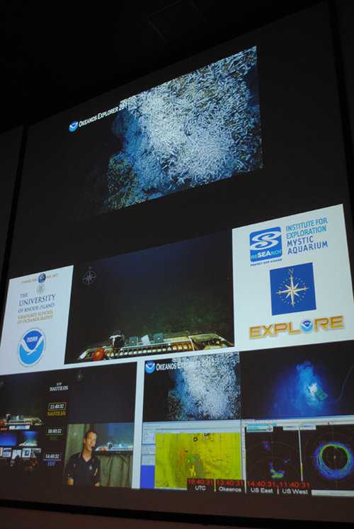 Live feeds being screened at the Inner Space Center, University of Rhode Island.