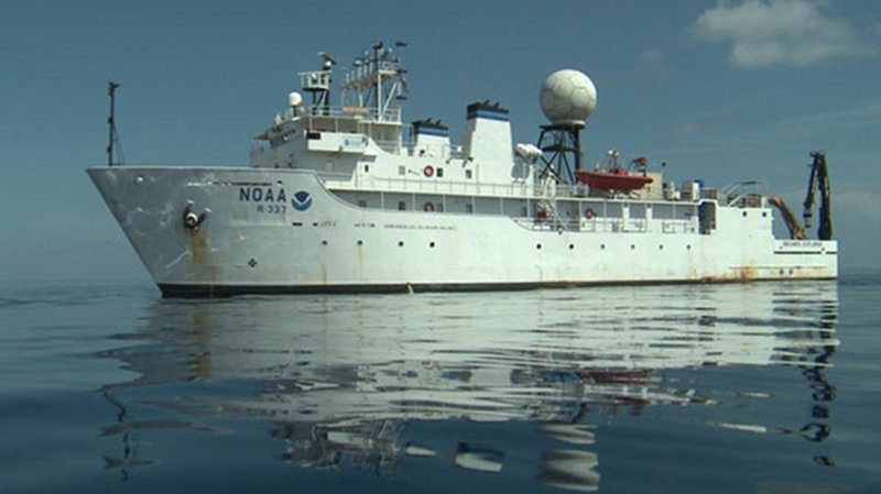NOAA Ship Okeanos Explorer is imaged from the small boat during the ship's return transit to Key West, FL.