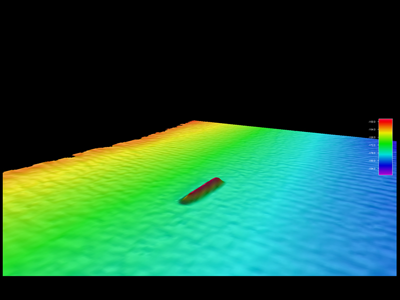 Screen grab showing EM 302 multibeam bathymetry data collected off the Florida east coast over the surveyed wreck area.