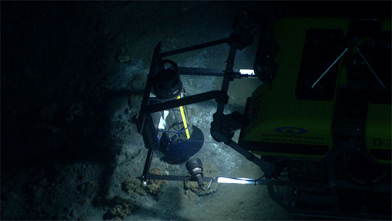 The Little Hercules remotely operated vehicle captures gas bubbles from a seafloor gas seep.
