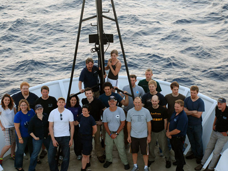 While it's nearly impossible to get a picture with all expedition participants, this image captures the mission personnel who were on board NOAA Ship <em>Okeanos Explorer</em> during the third and final cruise leg of the 2012 Gulf of Mexico Expedition.