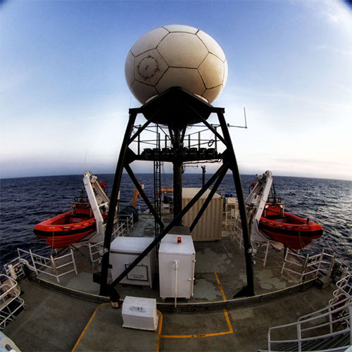 VSAT and both rescue boats are visible in this image taken while facing aft.