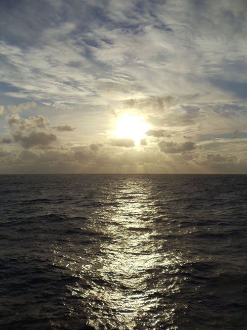 Sunrise in the Northern Gulf of Mexico from the Okeanos Explorer deck.