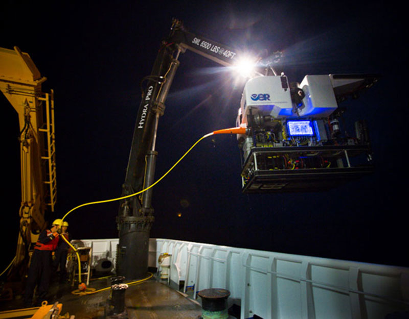 ROV Deep Discoverer is recovered after a successful dive at Block Canyon.