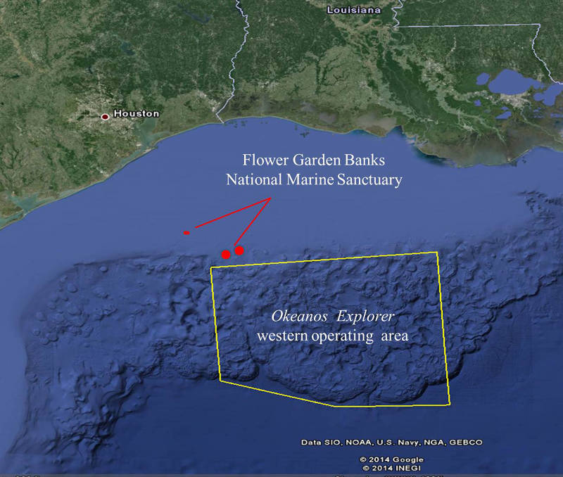 <em>Okeanos Explorer</em> will explore an area adjacent to the Flower Garden Banks National Marine Sanctuary.
