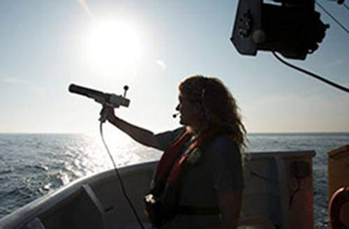 Marah launches the XBT cast from the deck of the Okeanos Explorer.