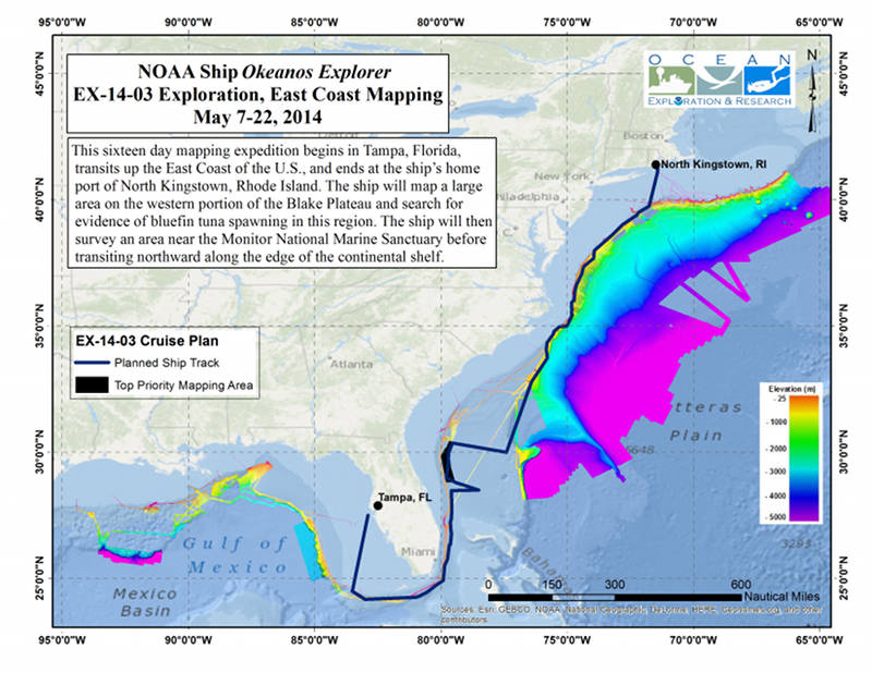 Map of the planned expedition for May 2014 East Coast Mapping Expedition.